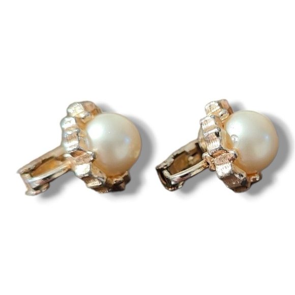 Vintage Sarah Coventry Clip On Earrings Gold Tone Faux Pearl - Picture 6 of 7